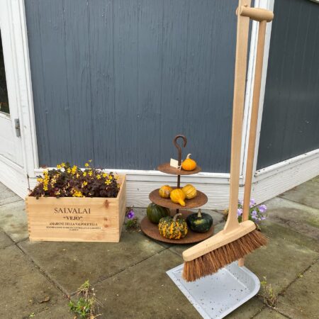 Langskaftet fejebakke og kost