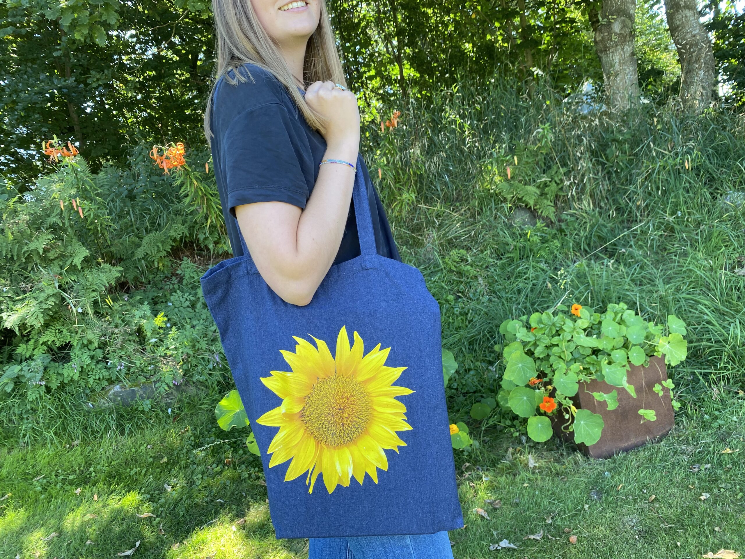 Mulepose Bluejeans med Solsikke - Billede 2