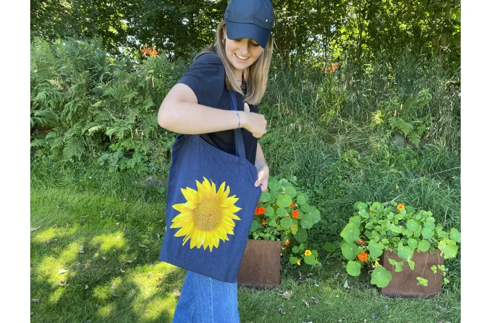 Mulepose Bluejeans med Solsikke